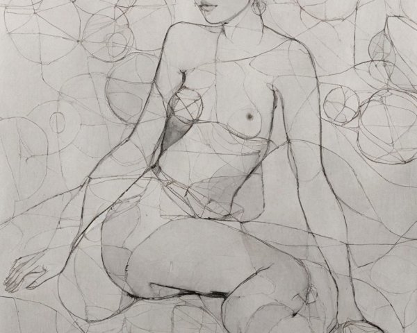 Seated Woman with Ball in Light Sketchy Style