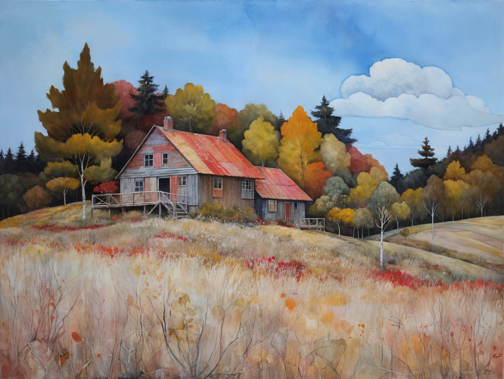 Charming Wooden House Surrounded by Autumn Foliage