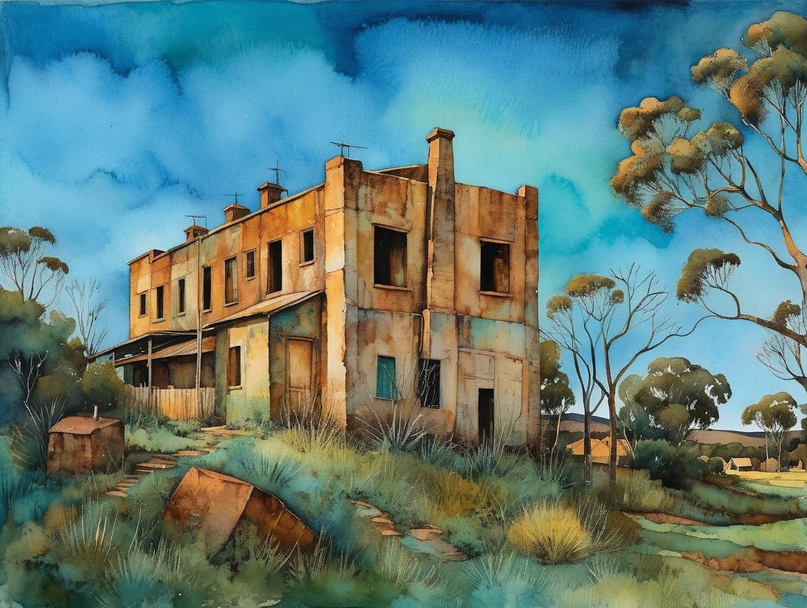 Weathered Two-Story Building in Lush Landscape
