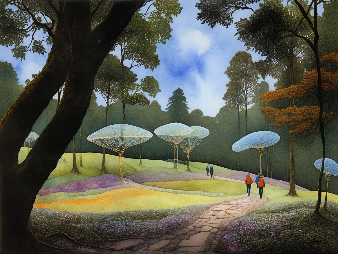 Surreal Forest Landscape with Whimsical Mushrooms