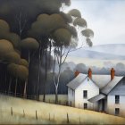 Serene Landscape with White House and Lush Trees