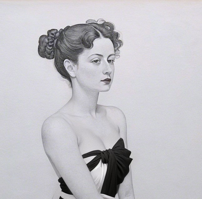 Portrait of a Woman in Elegant Strapless Dress