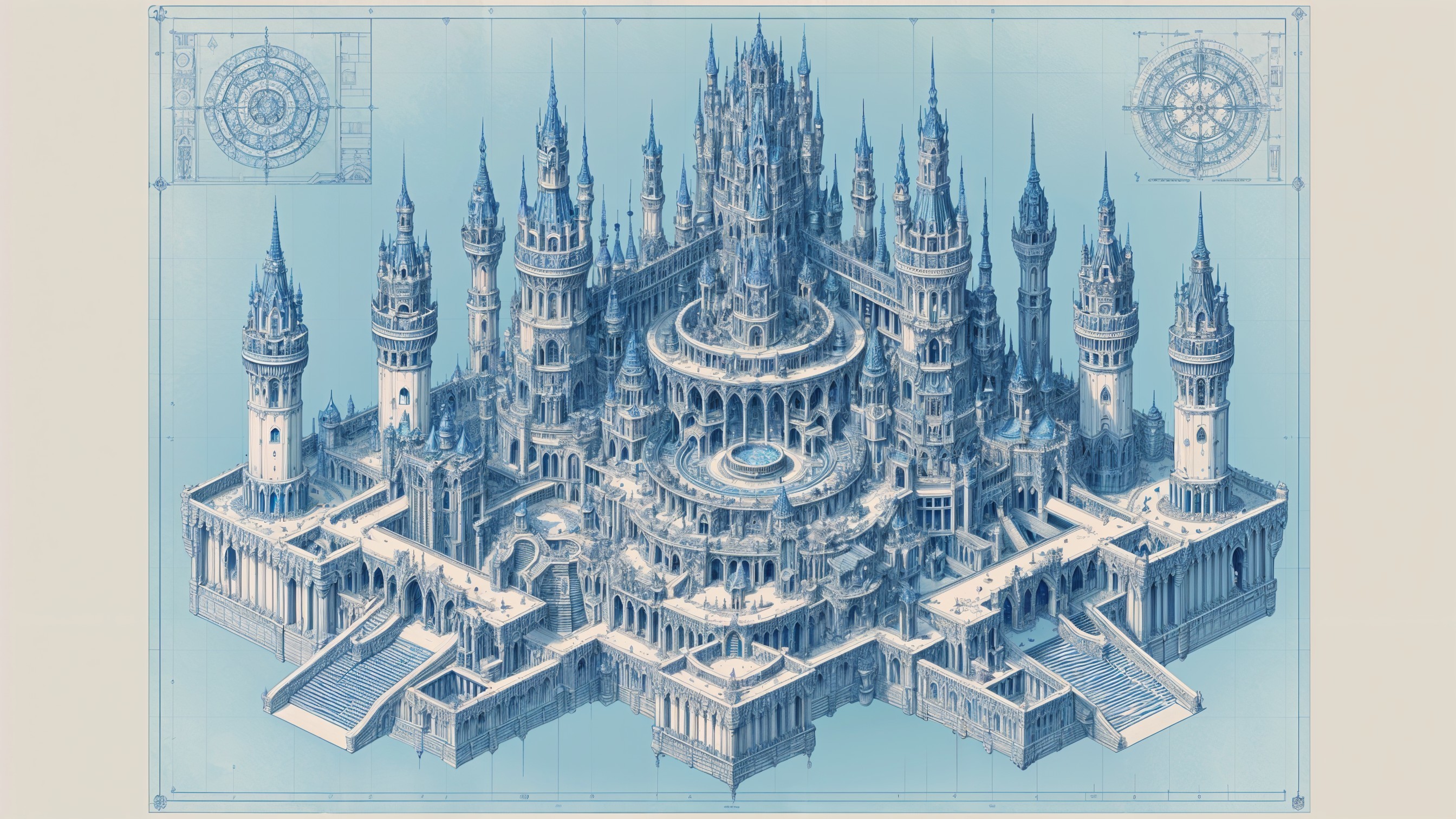 Intricate Castle Design with Spires and Terraces