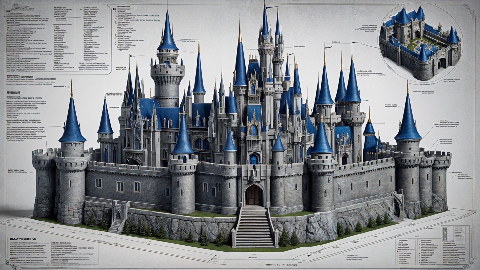 Three-Dimensional Blueprint of a Grand Castle