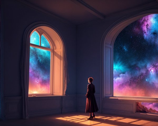 Spacious Room with Arched Windows and Cosmic View