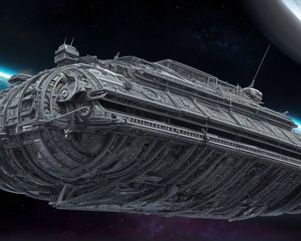 Intricately Designed Spaceship Above Vibrant Planet