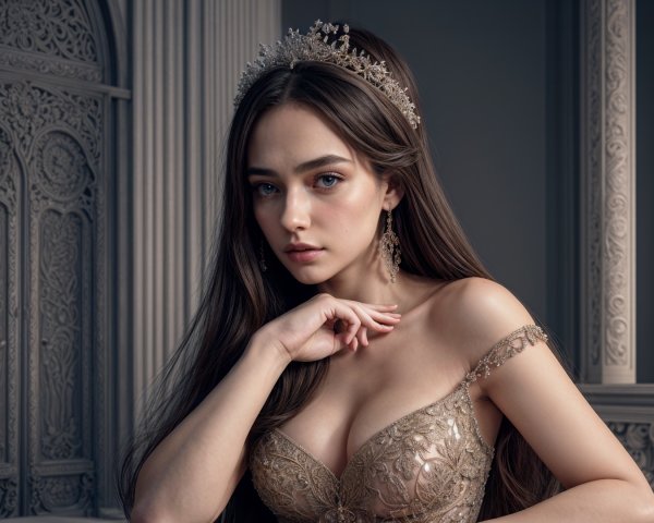 Sophisticated Woman in Golden Gown with Regal Accessories