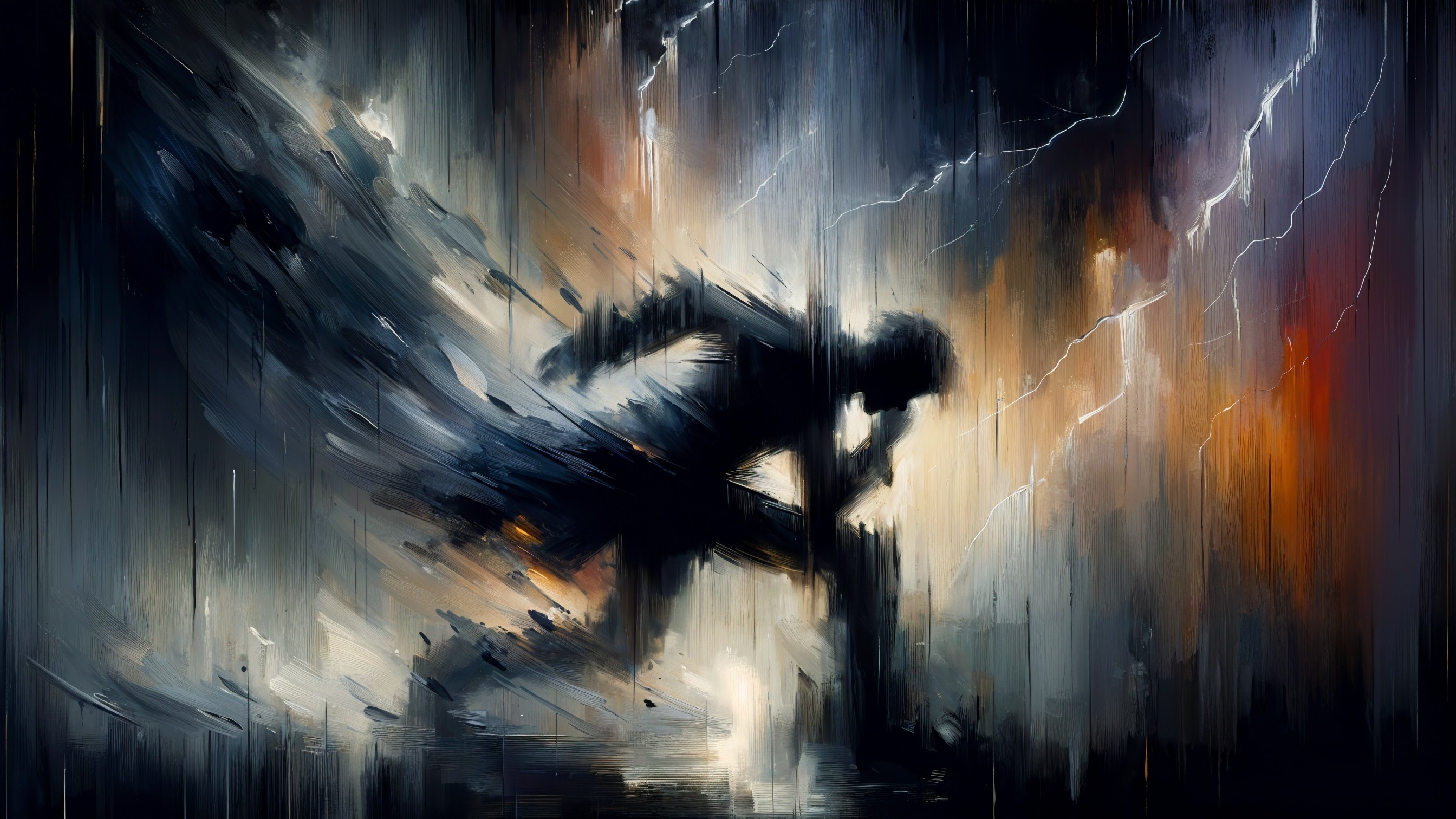 Abstract Figure in Motion Amidst a Turbulent Storm
