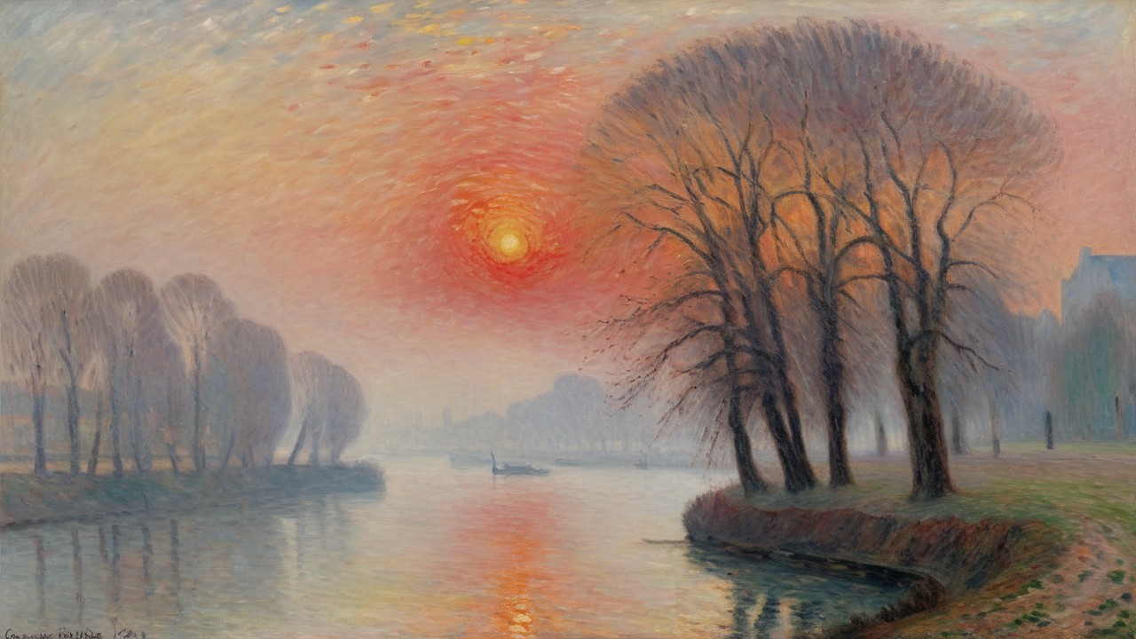 Serene Dawn Landscape with Calm Water Reflection