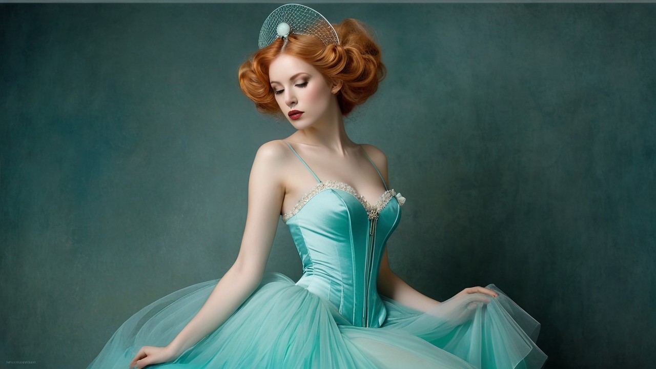 Portrait of a Red-Haired Woman in Teal Attire