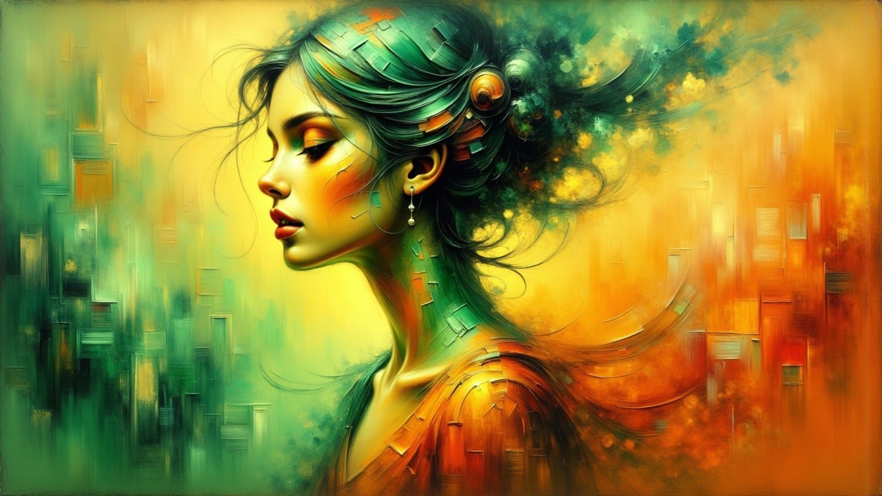 Portrait of a Woman with Abstract Background Colors
