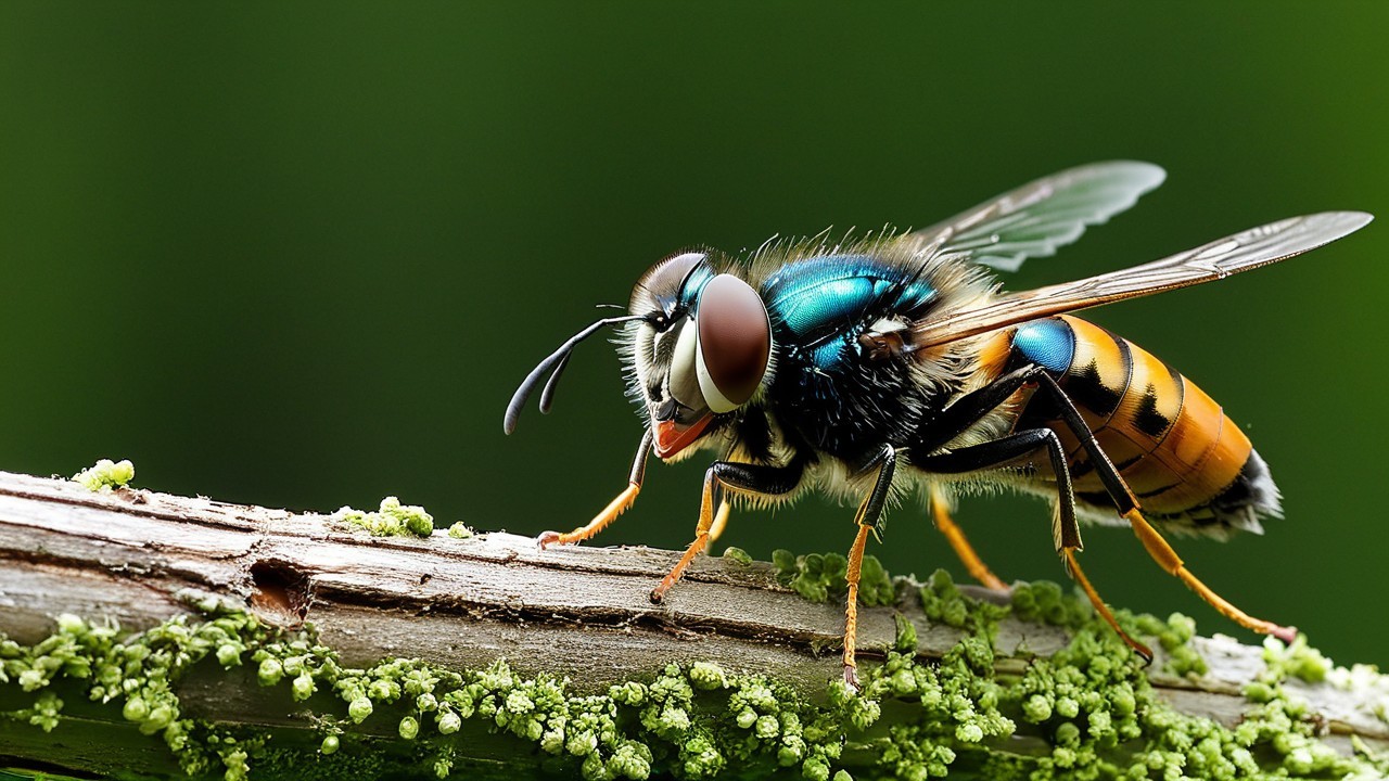 Close-Up of a Hoverfly on a Gnarled Branch