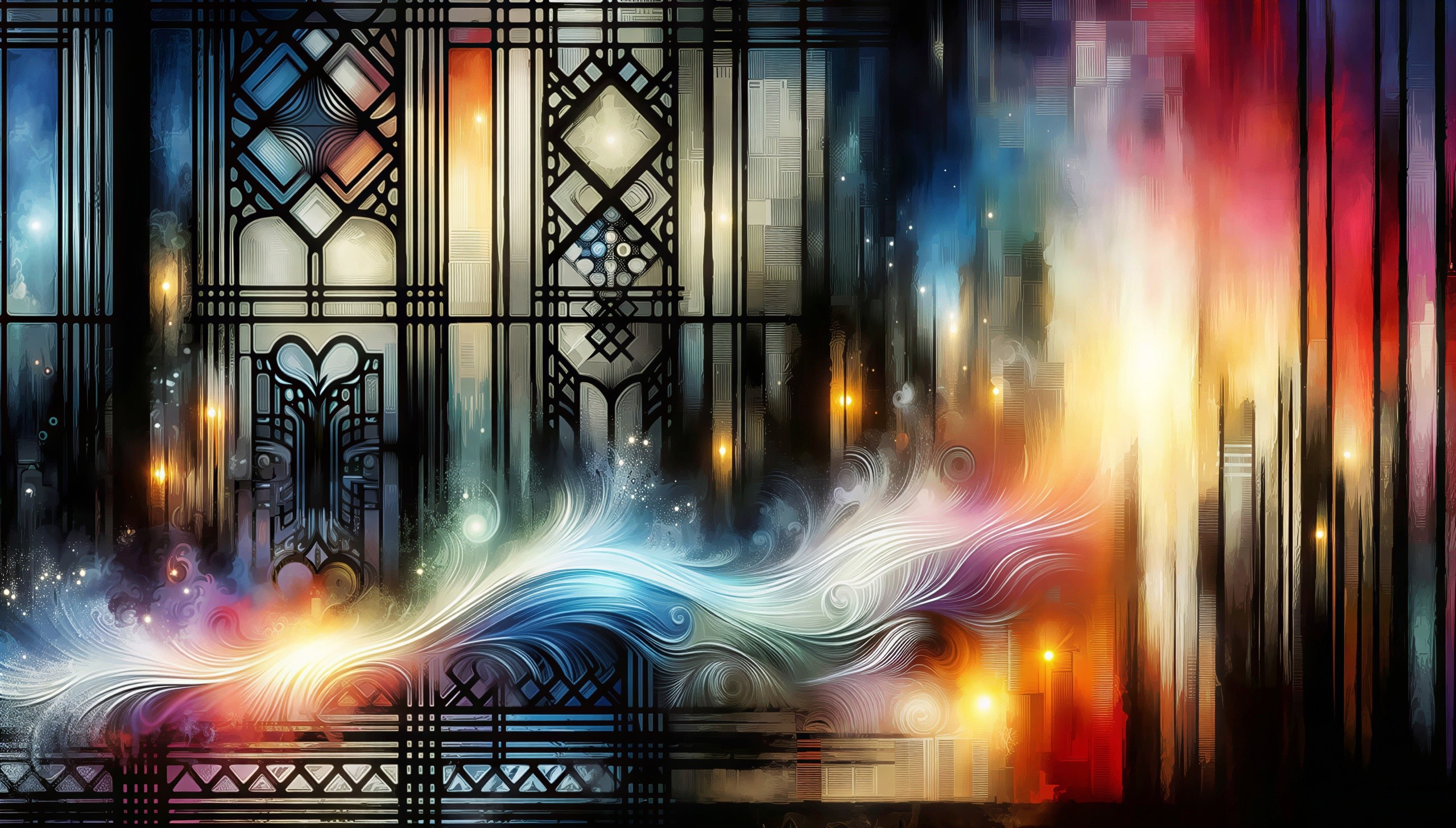 Art Deco Stained Glass Window with Vibrant Colors