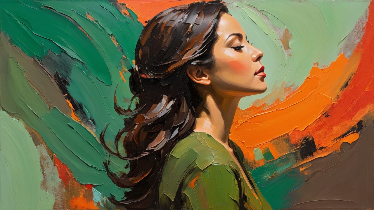 Side Profile of a Woman with Vibrant Background