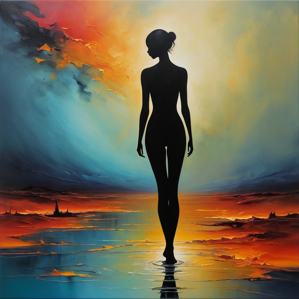 Silhouette of a Woman Against a Vibrant Sunset