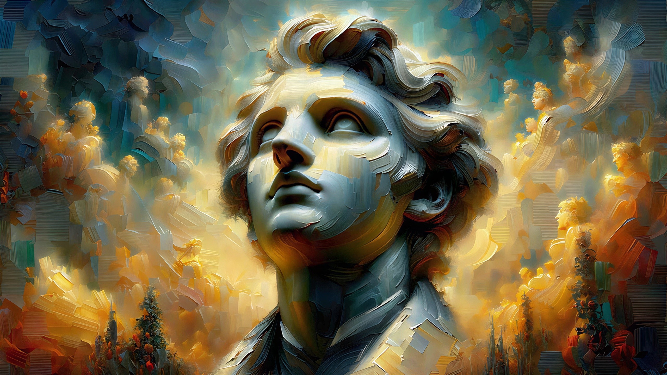 Vibrant Impasto Painting of a Classical Marble Statue
