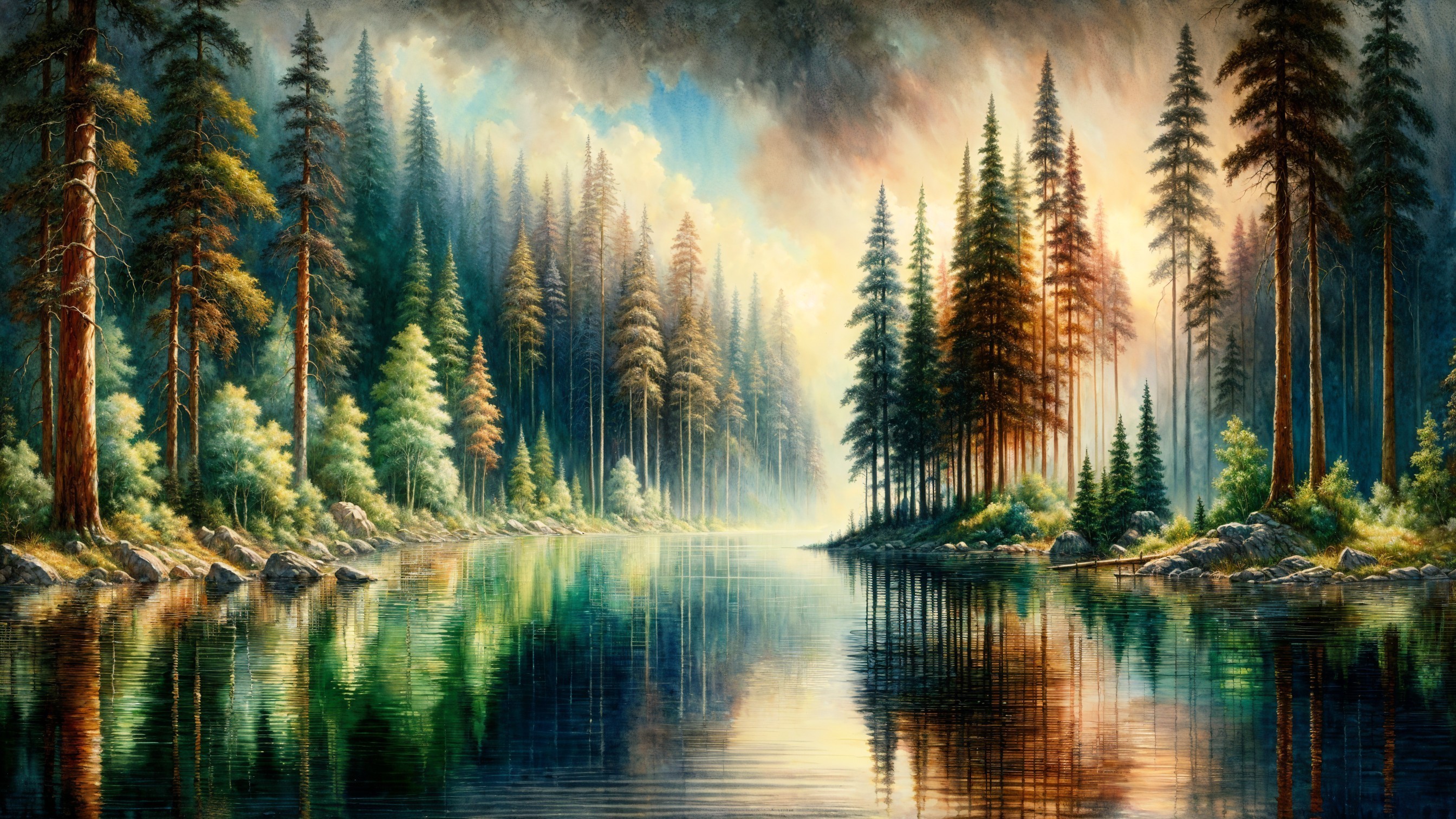 Tranquil Forest Scene Reflected in Serene Lake