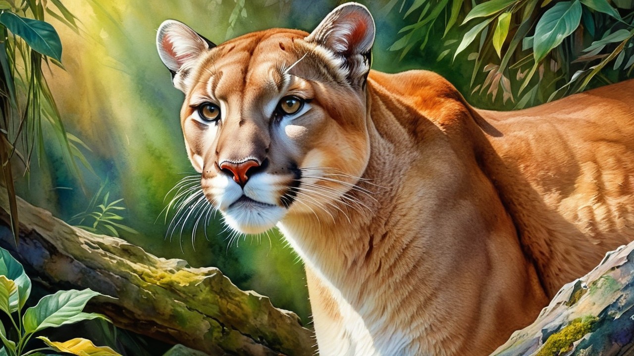 Close-up of a majestic golden-brown feline in nature