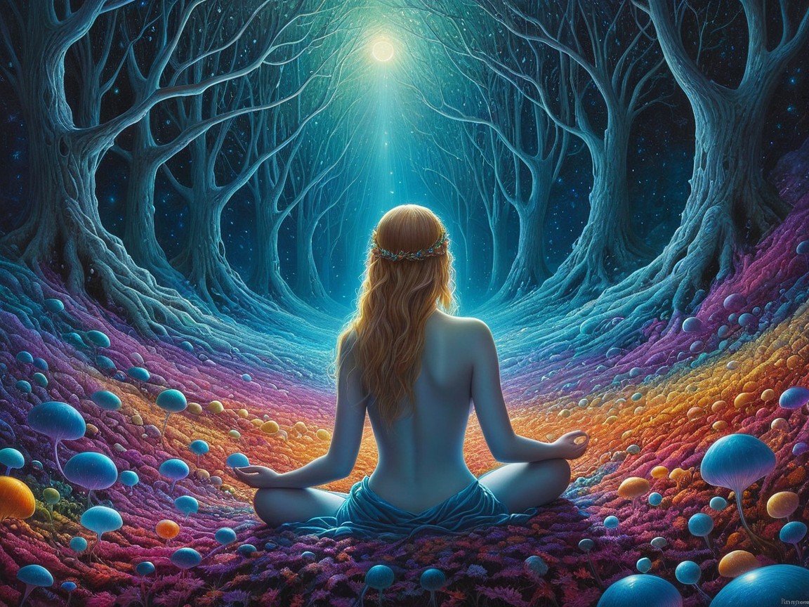 Serene Figure in a Dreamlike Forest Setting