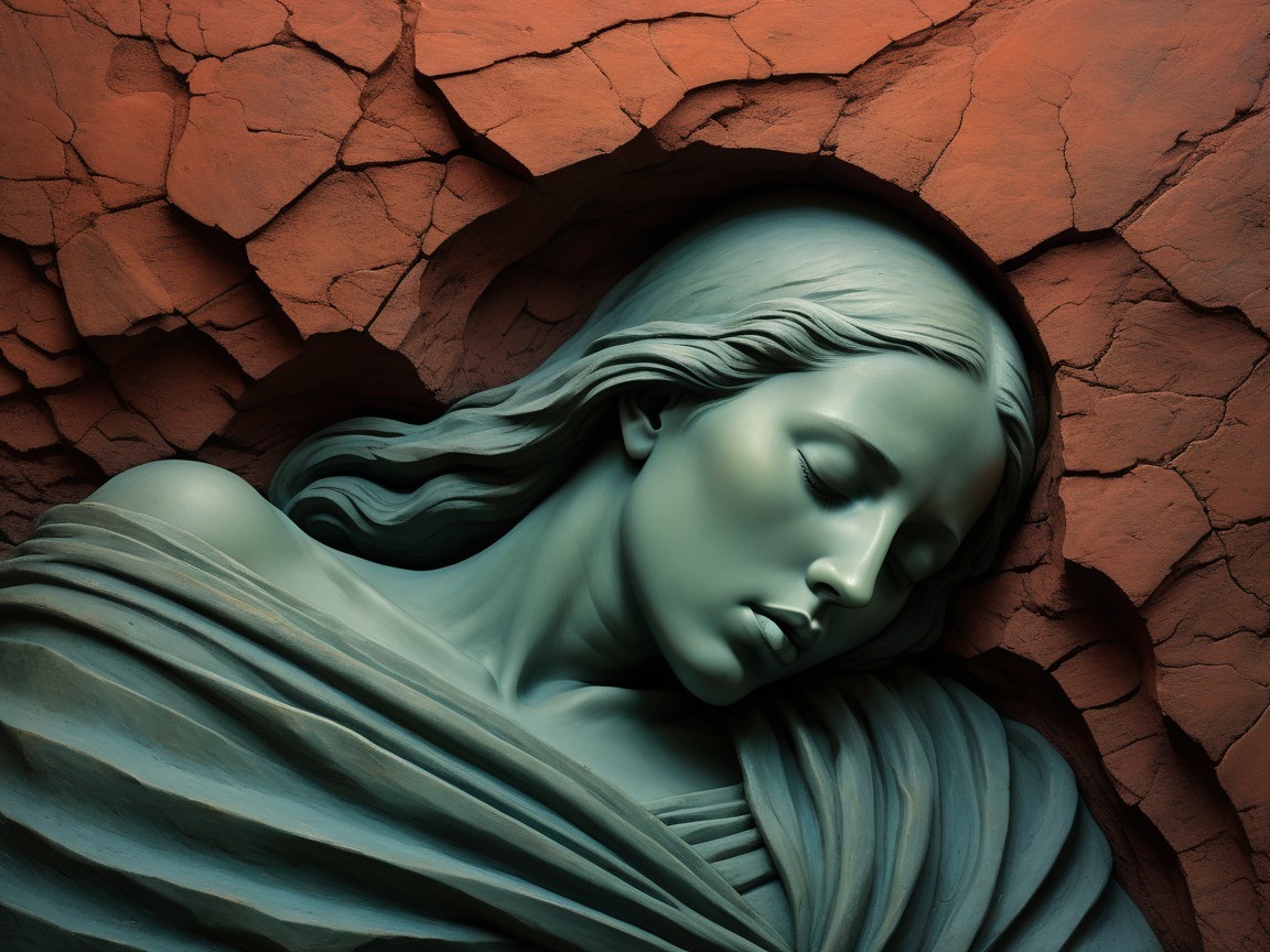 Sculpted Female Figure Emerging from Textured Surface