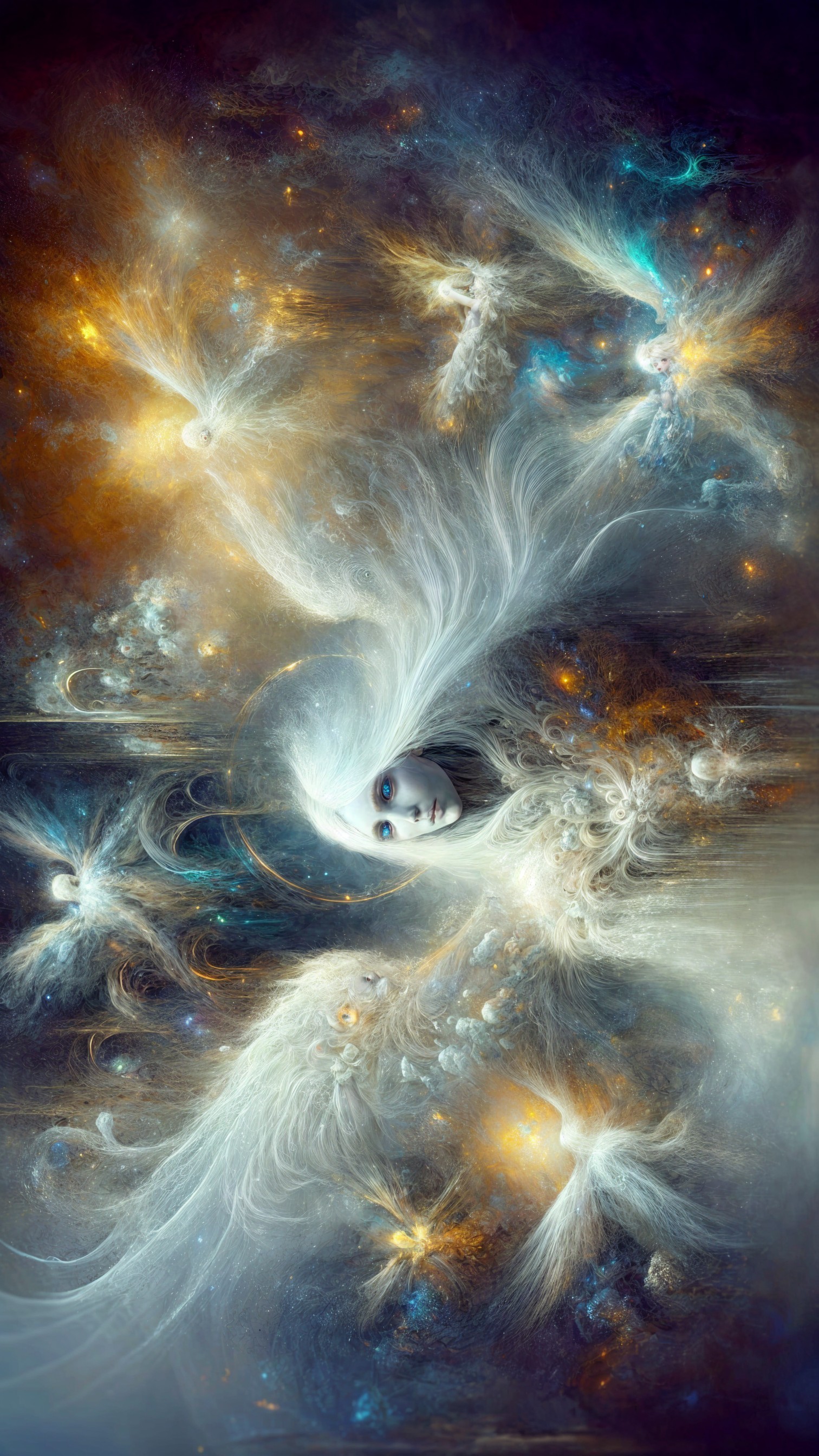 Celestial Beings in a Cosmic Ethereal Scene