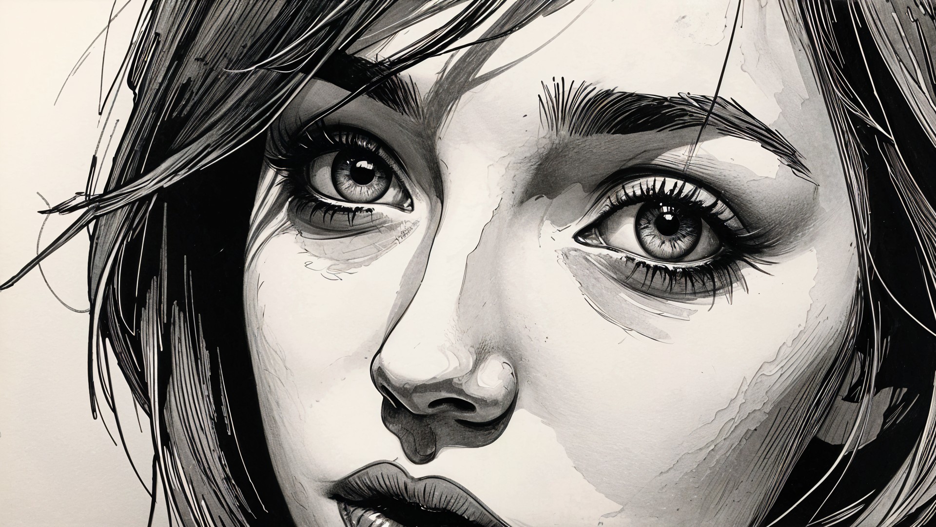 Close-Up Portrait of a Young Woman with Expressive Eyes