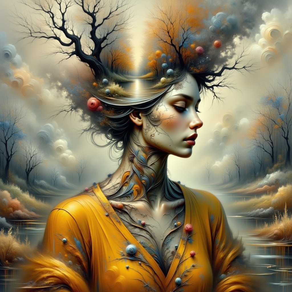 Surreal Portrait of a Woman with Nature Elements