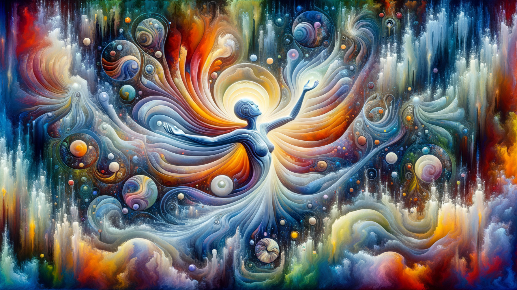 Cosmic Abstract Artwork of a Dancing Figure in Colors