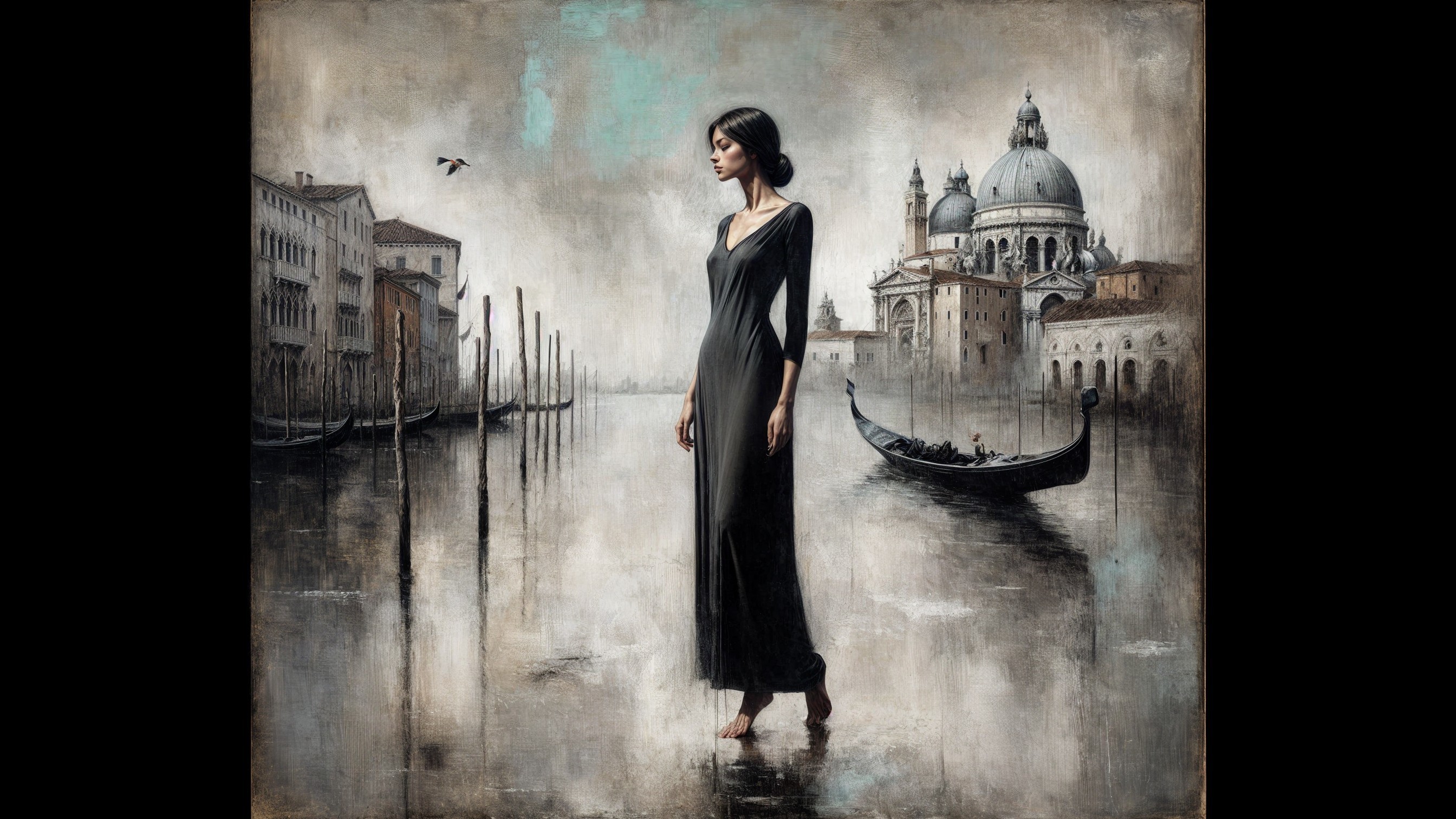 Contemplative Woman by Serene Venetian Canal