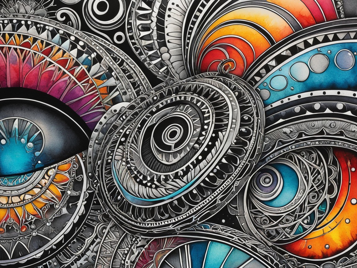 Intricate Vibrant Design with Circular Patterns and Shapes