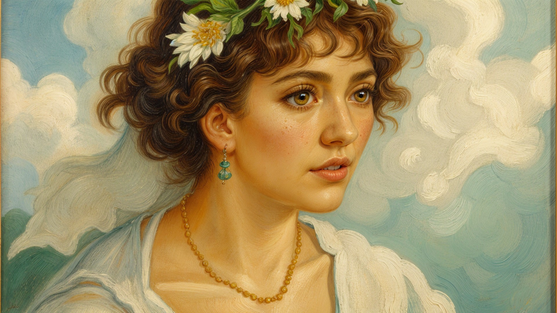 Young Woman with Floral Crown in Dreamy Setting