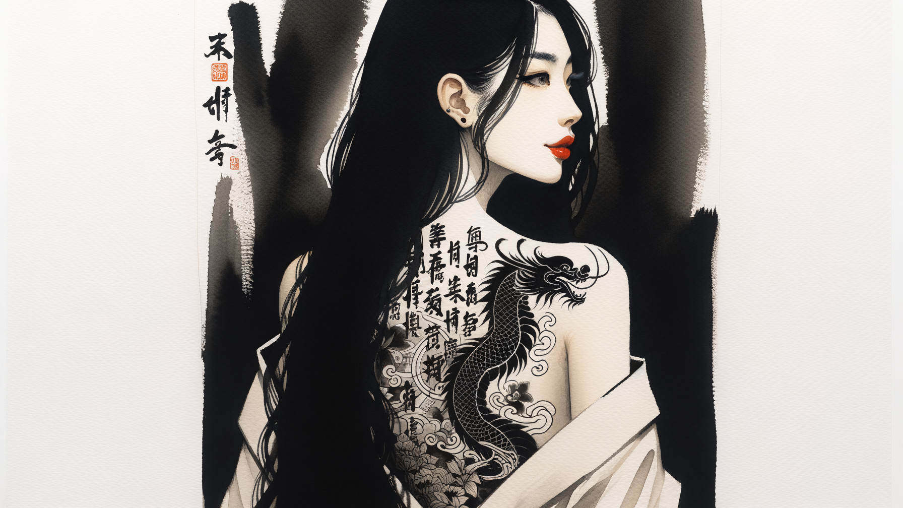 Digital Painting in Traditional Japanese Ink Wash Style