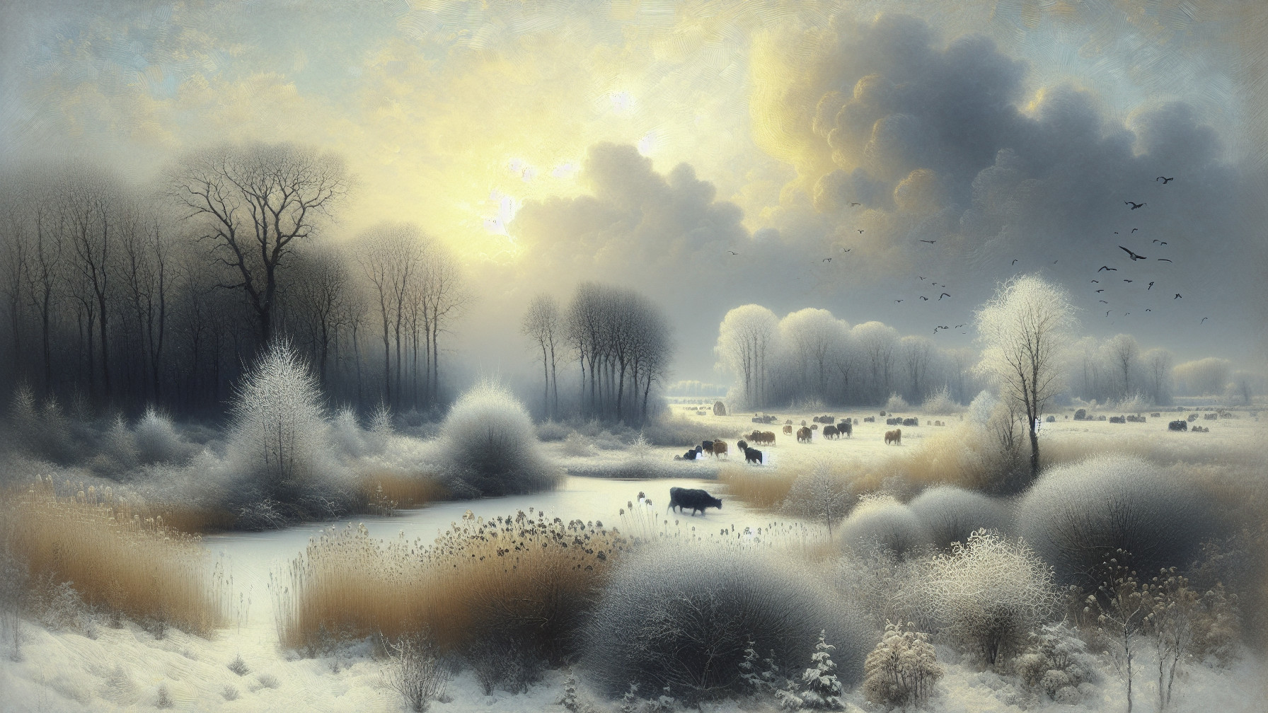 Serene Winter Landscape with Frost-Covered Trees