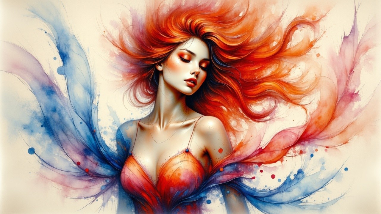 Portrait of a woman with vibrant red hair and bold makeup