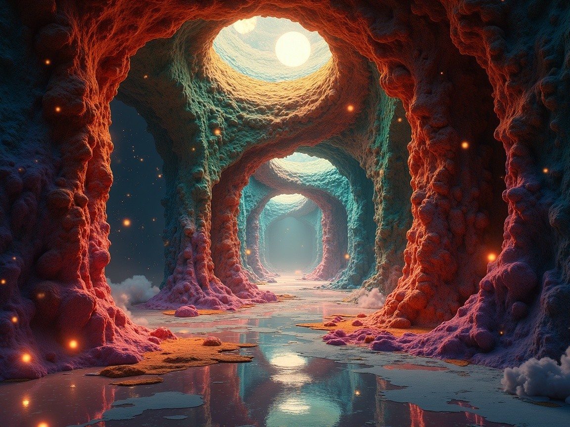 Colorful Organic-Shaped Tunnels in a Fantastical Landscape