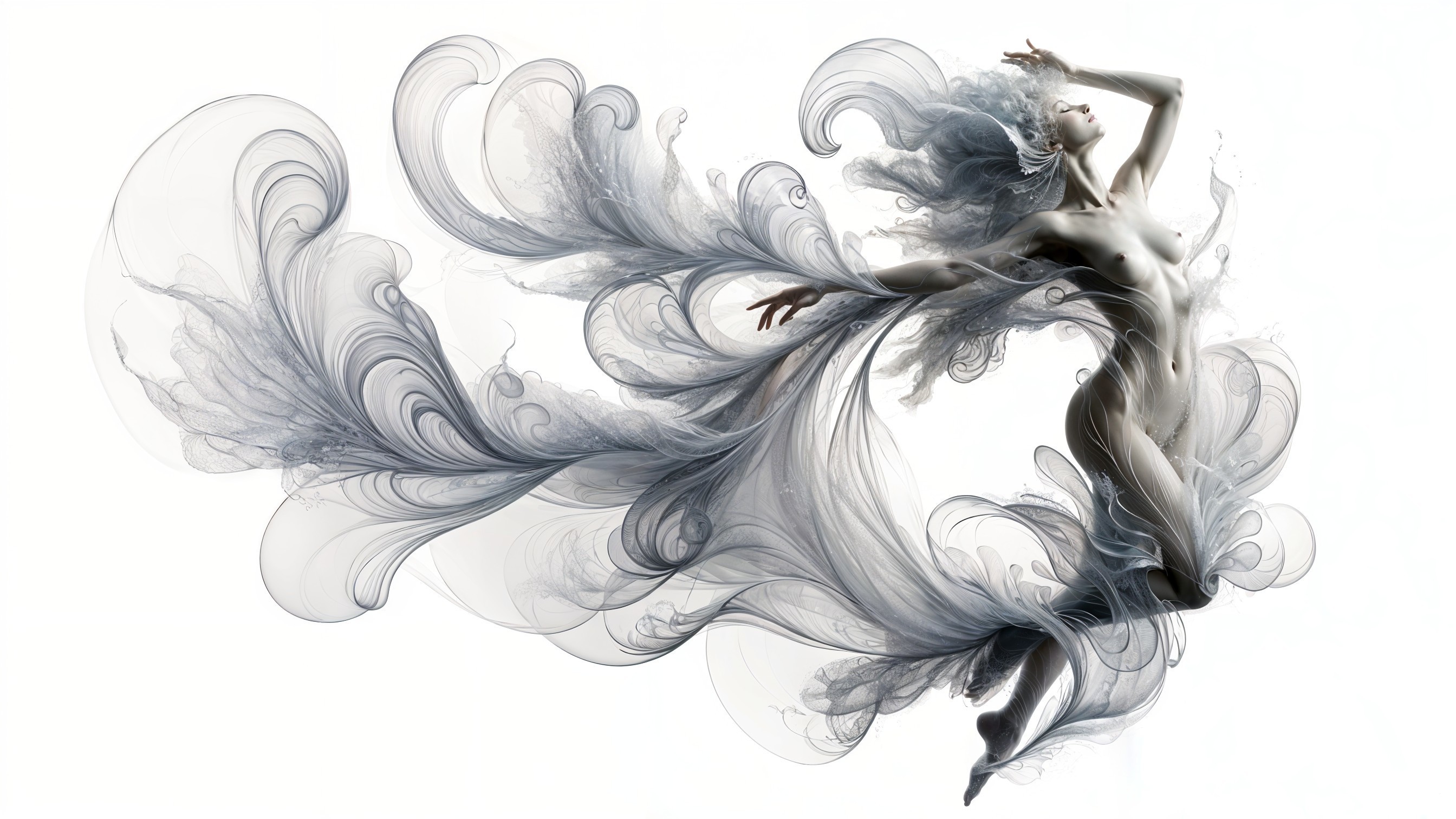 Ethereal Figure in Dynamic Pose with Monochromatic Palette