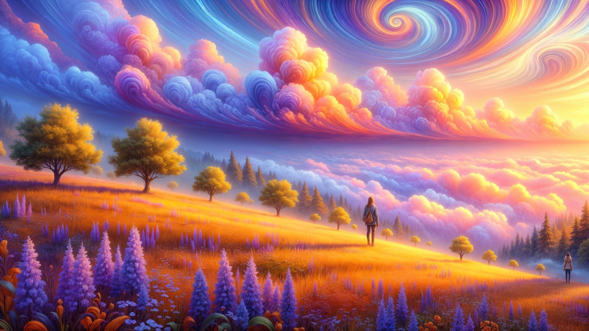 Vibrant Landscape with Rolling Hills and Dramatic Sky