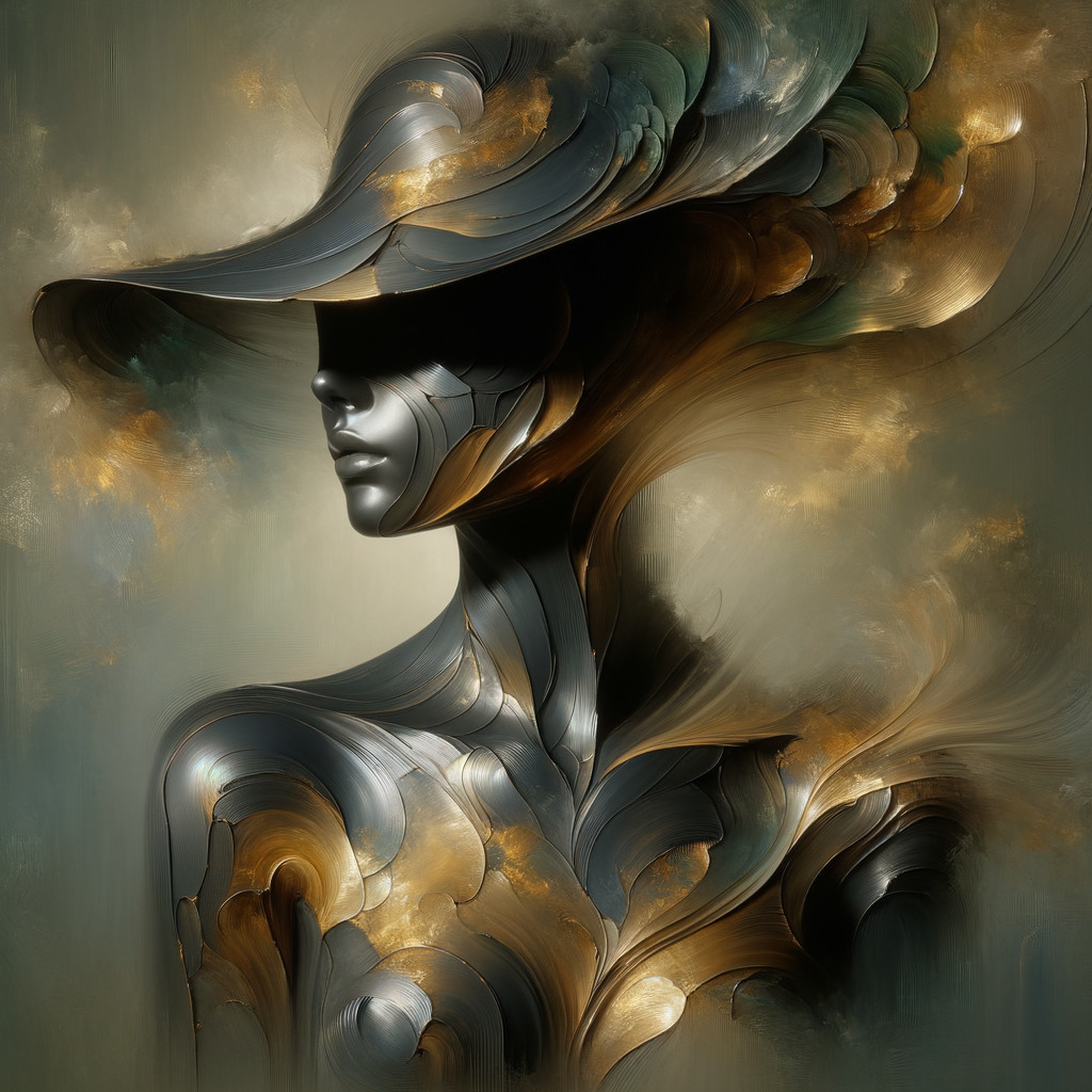 Abstract Human Form with Metallic Textures and Hat