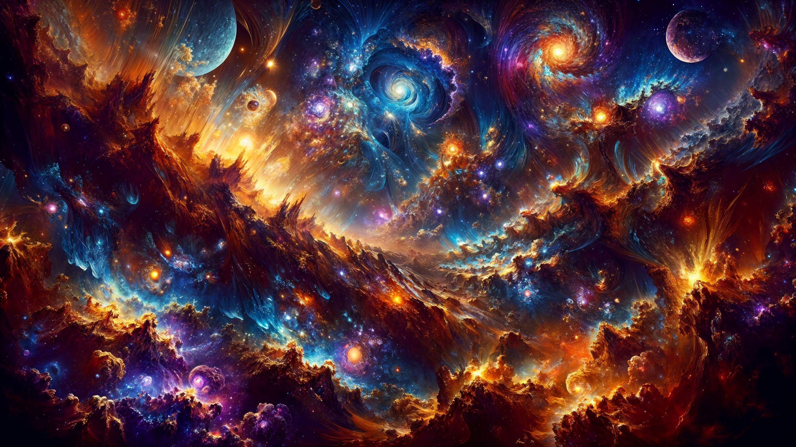 Vibrant Cosmic Scene with Swirling Galaxies and Stars