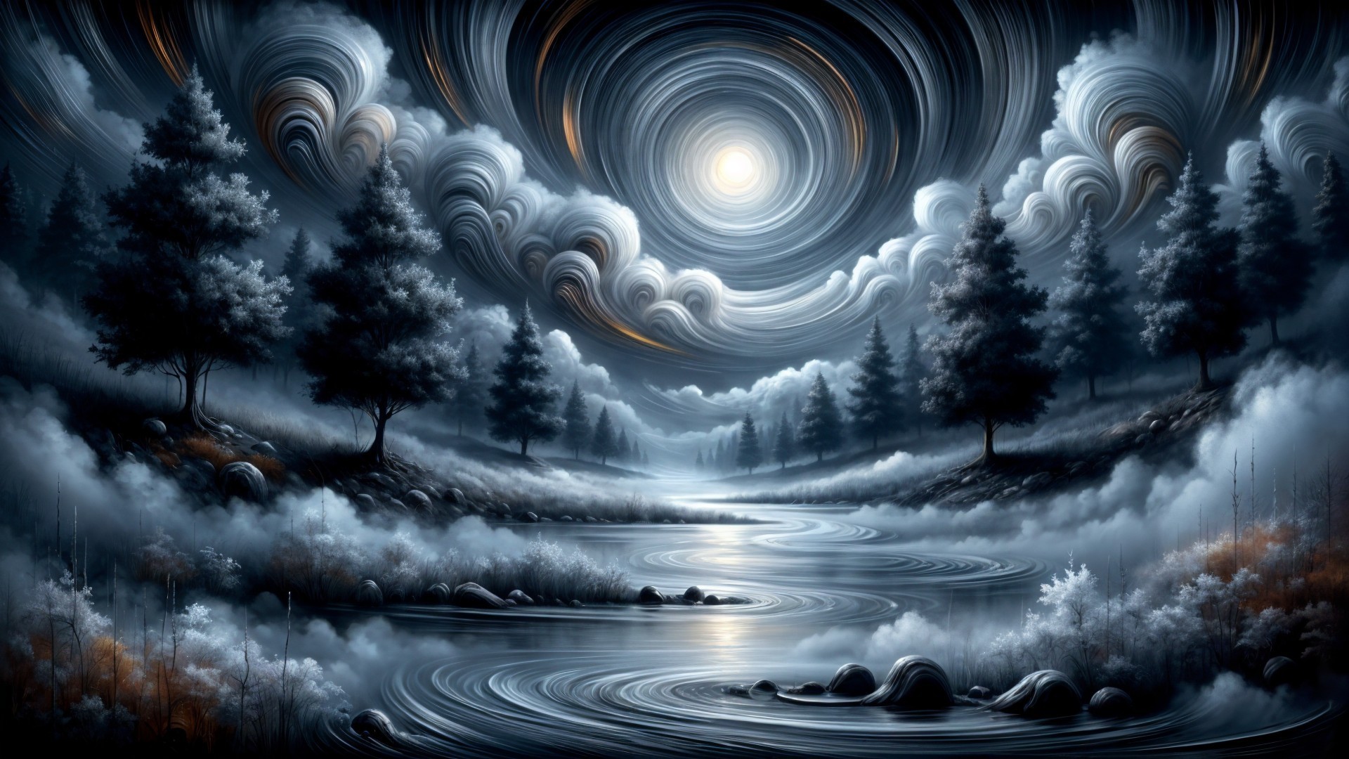 Mystical Landscape with Night Sky and River Reflections