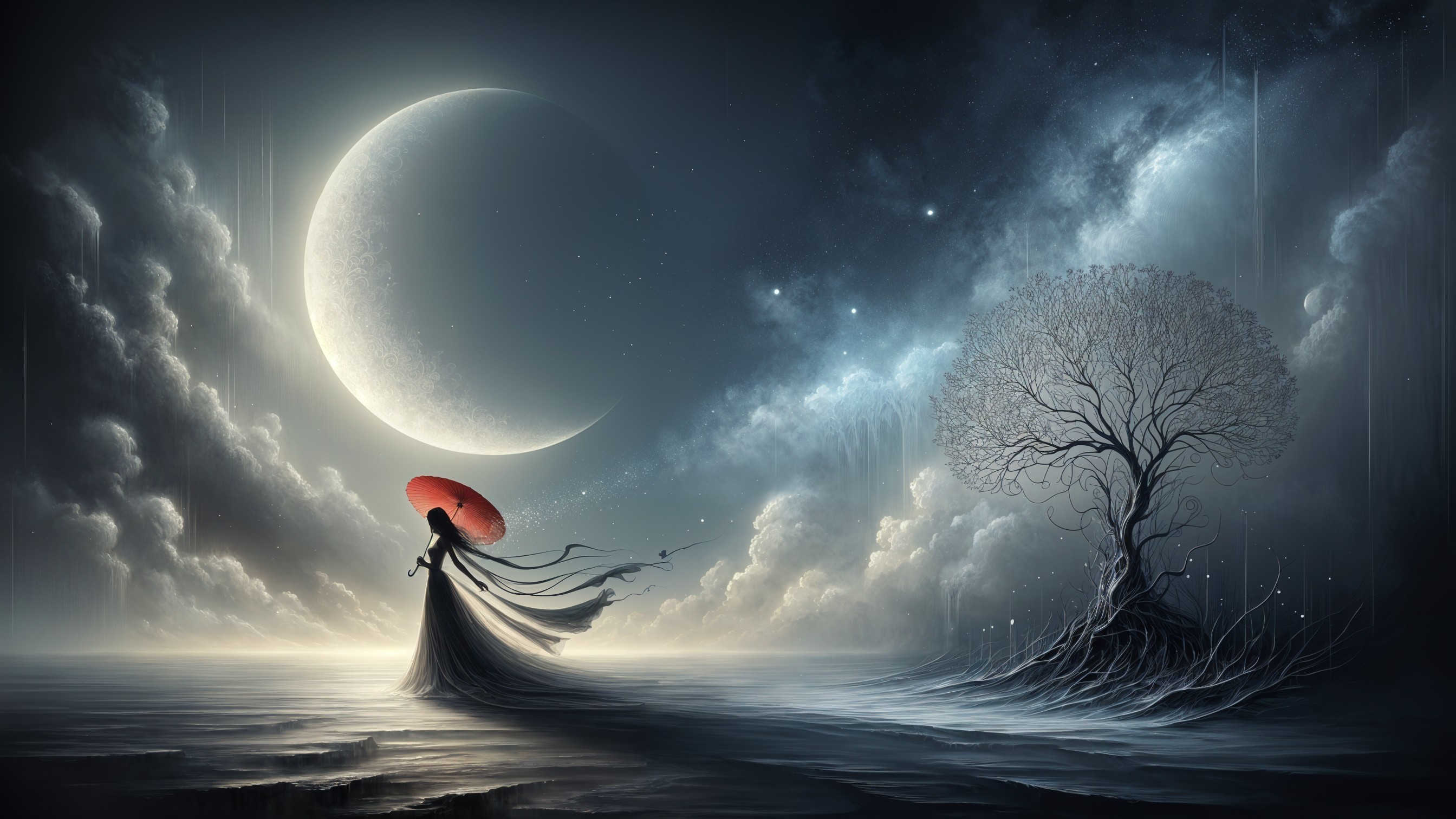 Mystical Landscape with Figure and Crescent Moon