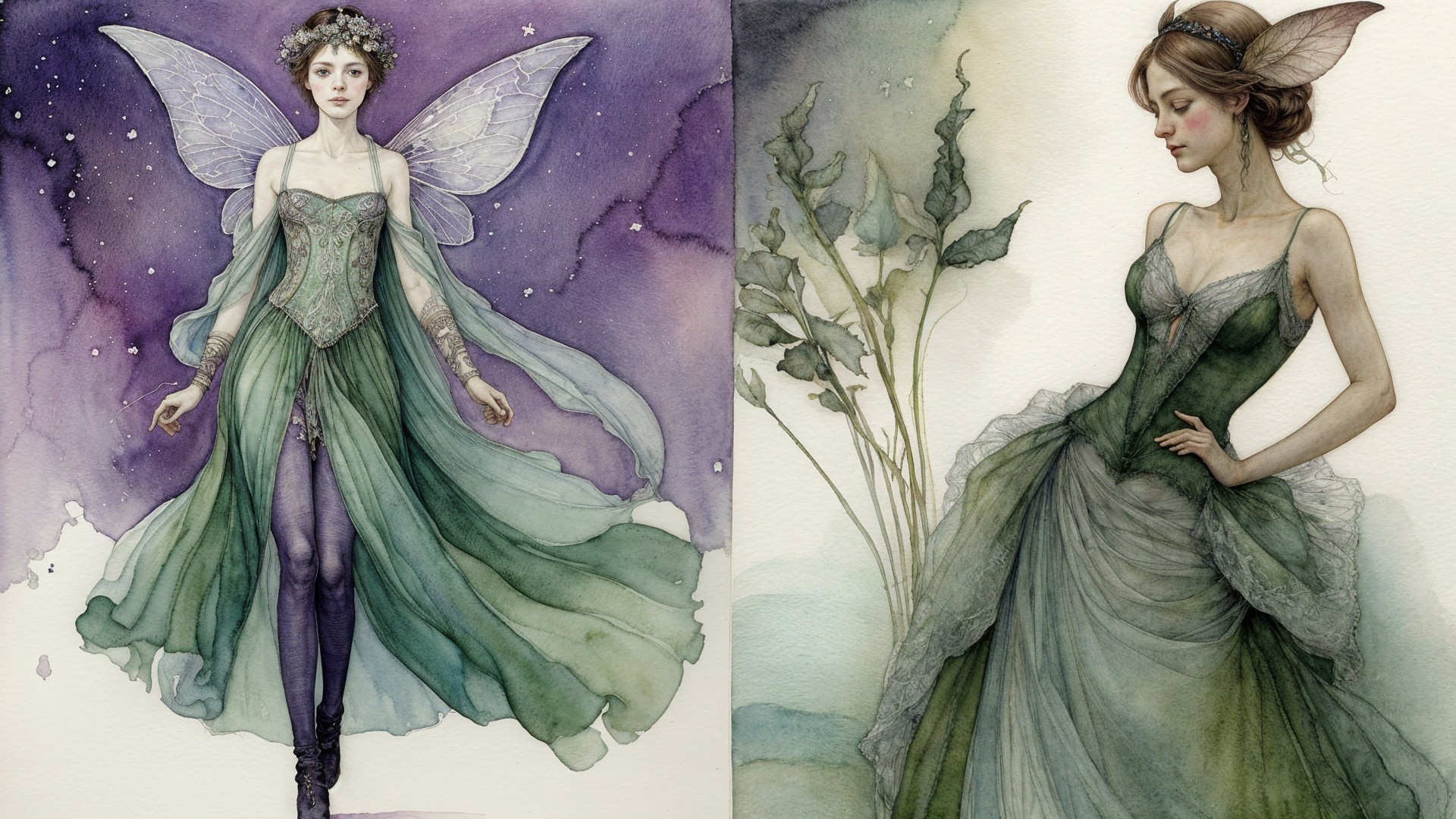 Ethereal Women Illustrations in Elegant Dresses