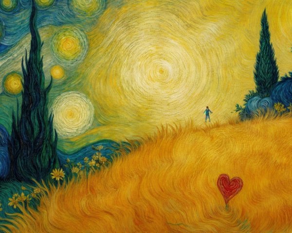 Vibrant Landscape with Swirling Skies and Wheat Fields