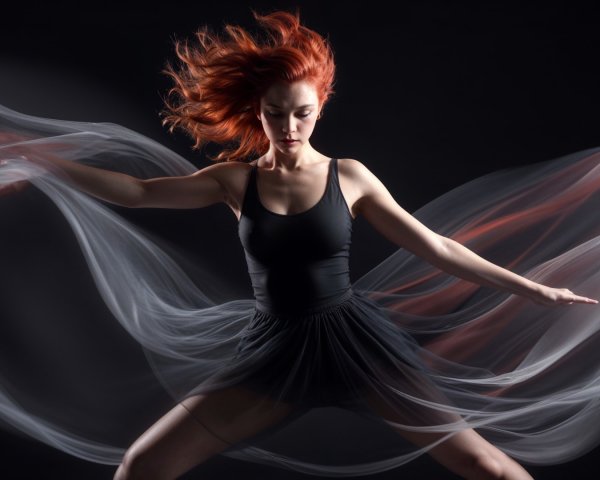 Dancer in Dynamic Pose with Translucent Fabrics