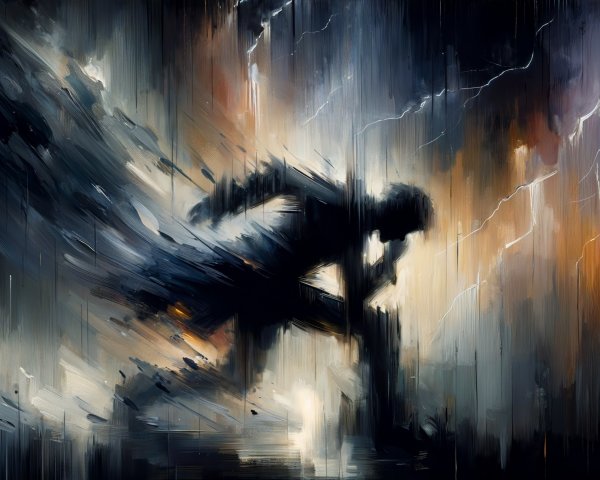 Abstract Figure in Motion Amidst a Turbulent Storm