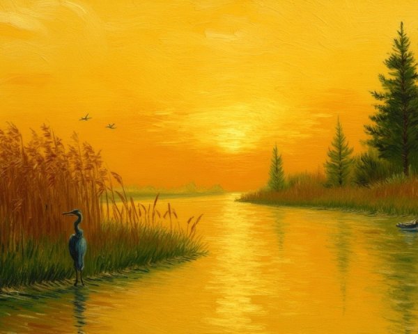 Tranquil Sunset Over Serene River with Wildlife