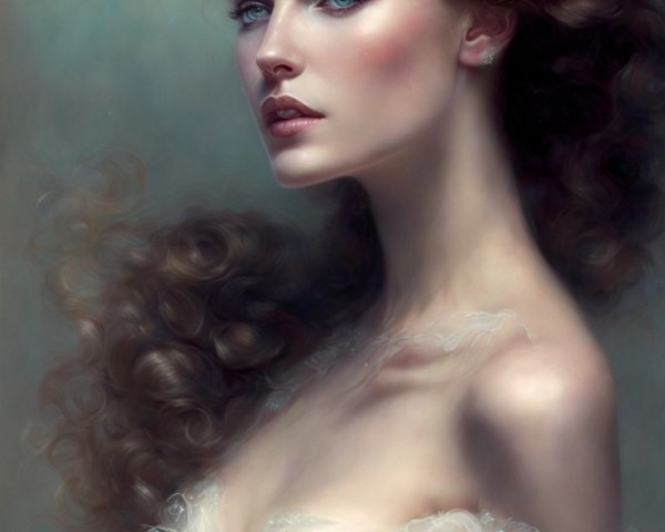 Portrait of a woman in a ruffled off-the-shoulder dress