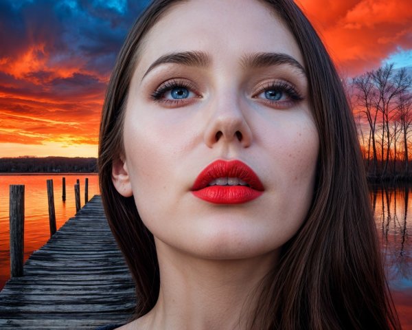 Close-up Portrait of Woman with Sunset Background