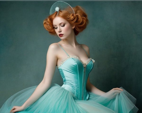 Portrait of a Red-Haired Woman in Teal Attire