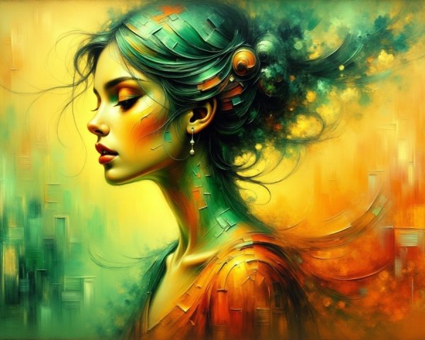 Portrait of a Woman with Abstract Background Colors